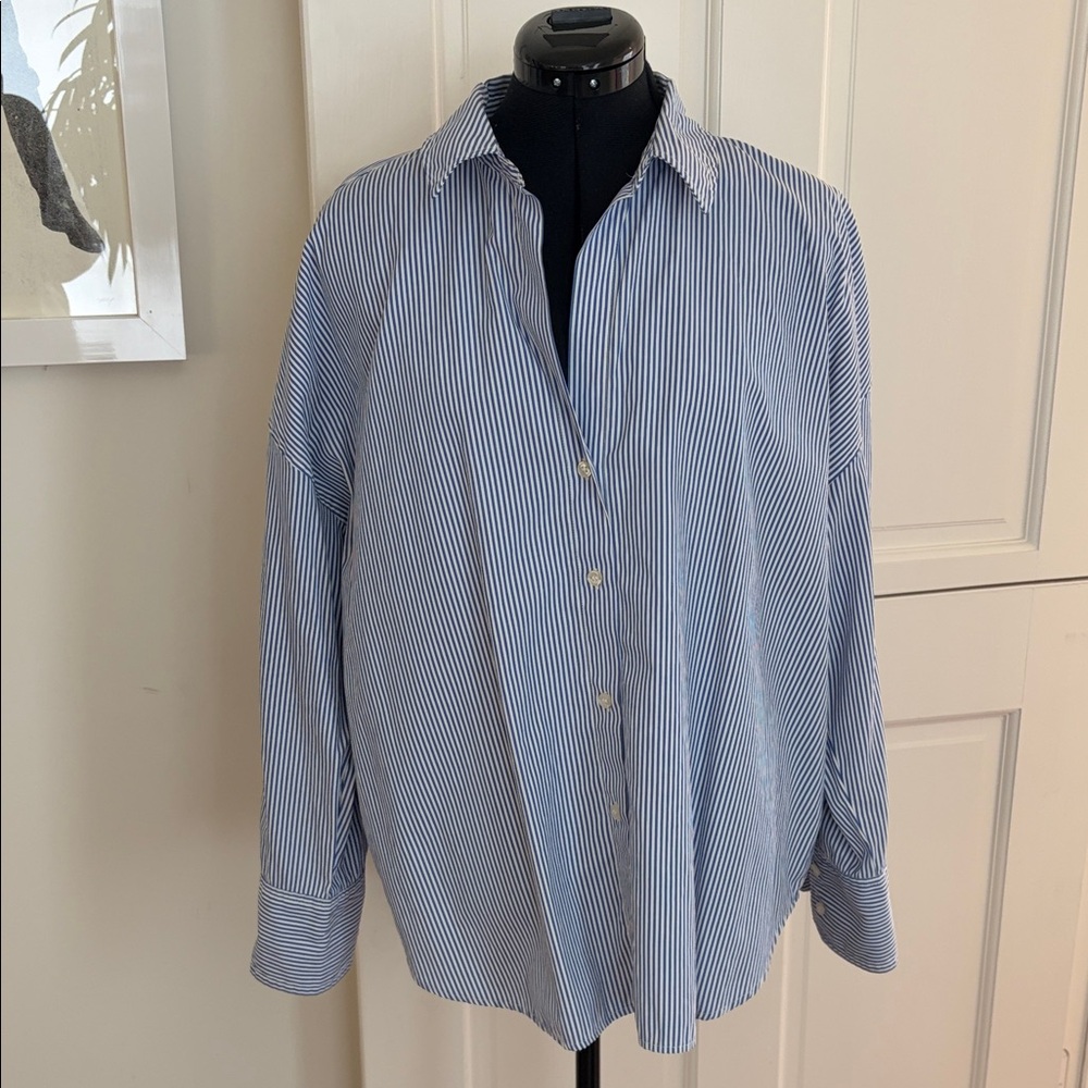 Zara Women's Blue Striped Button Down Shirt